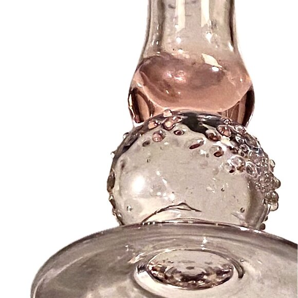 Hand Blown Pink Depression Art Glass Bud Vase Textured Glass Ball Connects Foot - Picture 3 of 6